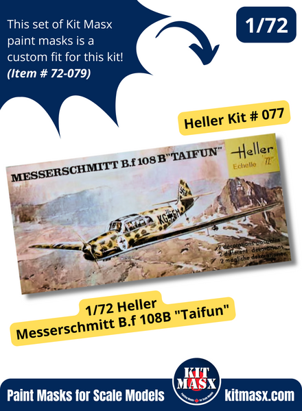 Heller Messerschmitt Bf-108/Bf-108B "Taifun" 1/72 Canopy & Wheel Paint Masks, Kit # 077