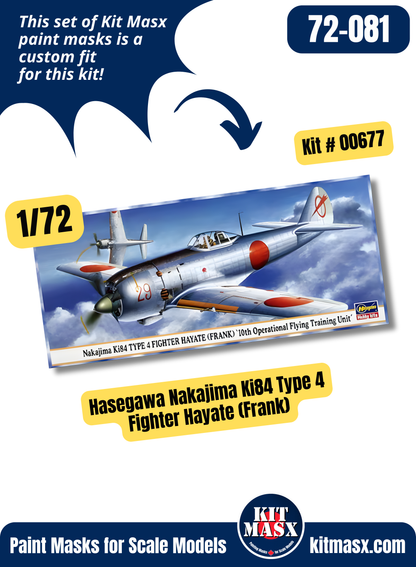 Hasegawa Nakajima Ki-84 Type 4 Fighter Hayate (Frank) 1/72 Canopy & Wheel Paint Masks, Kit # 00677