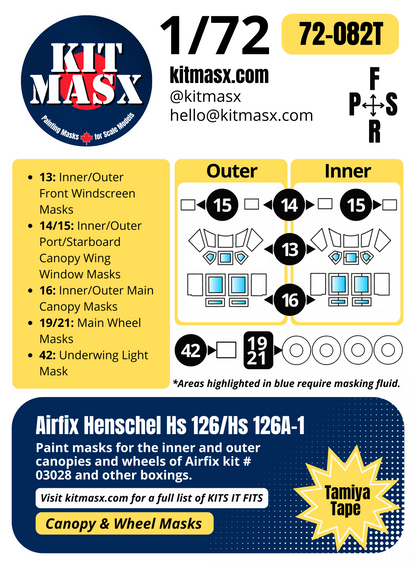 Airfix Henschel Hs 126/Hs 126A-1 1/72 Canopy & Wheel Paint Masks, Kit # 03028