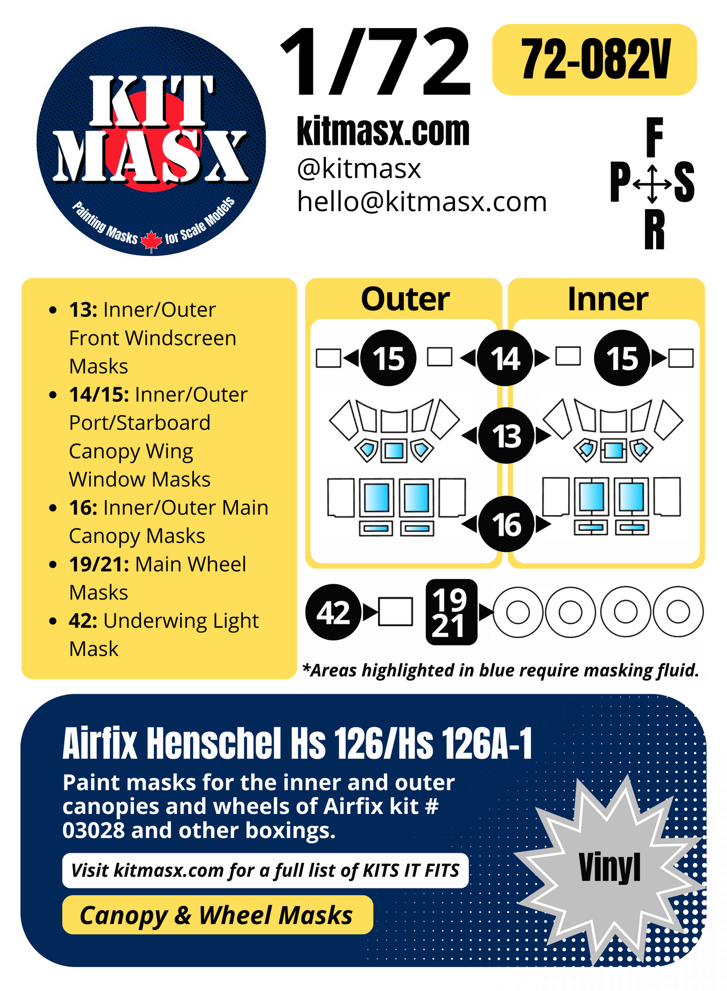 Airfix Henschel Hs 126/Hs 126A-1 1/72 Canopy & Wheel Paint Masks, Kit # 03028