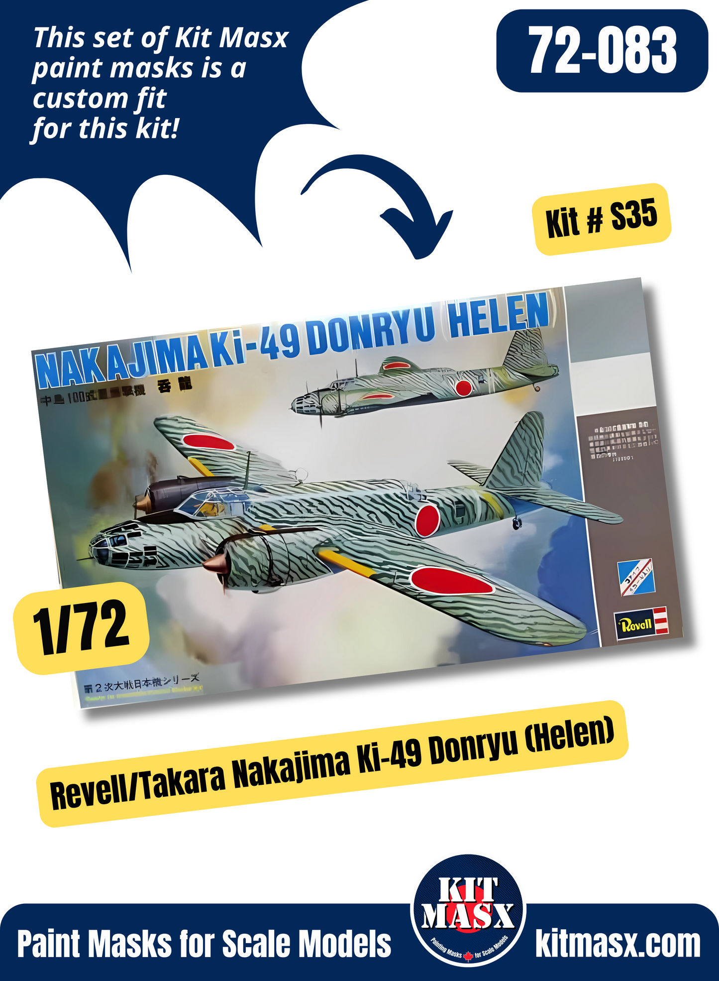 Revell/Takara Nakajima Ki-49 Donryu "Helen" 1/72 Canopy Paint Masks, Kit # S35