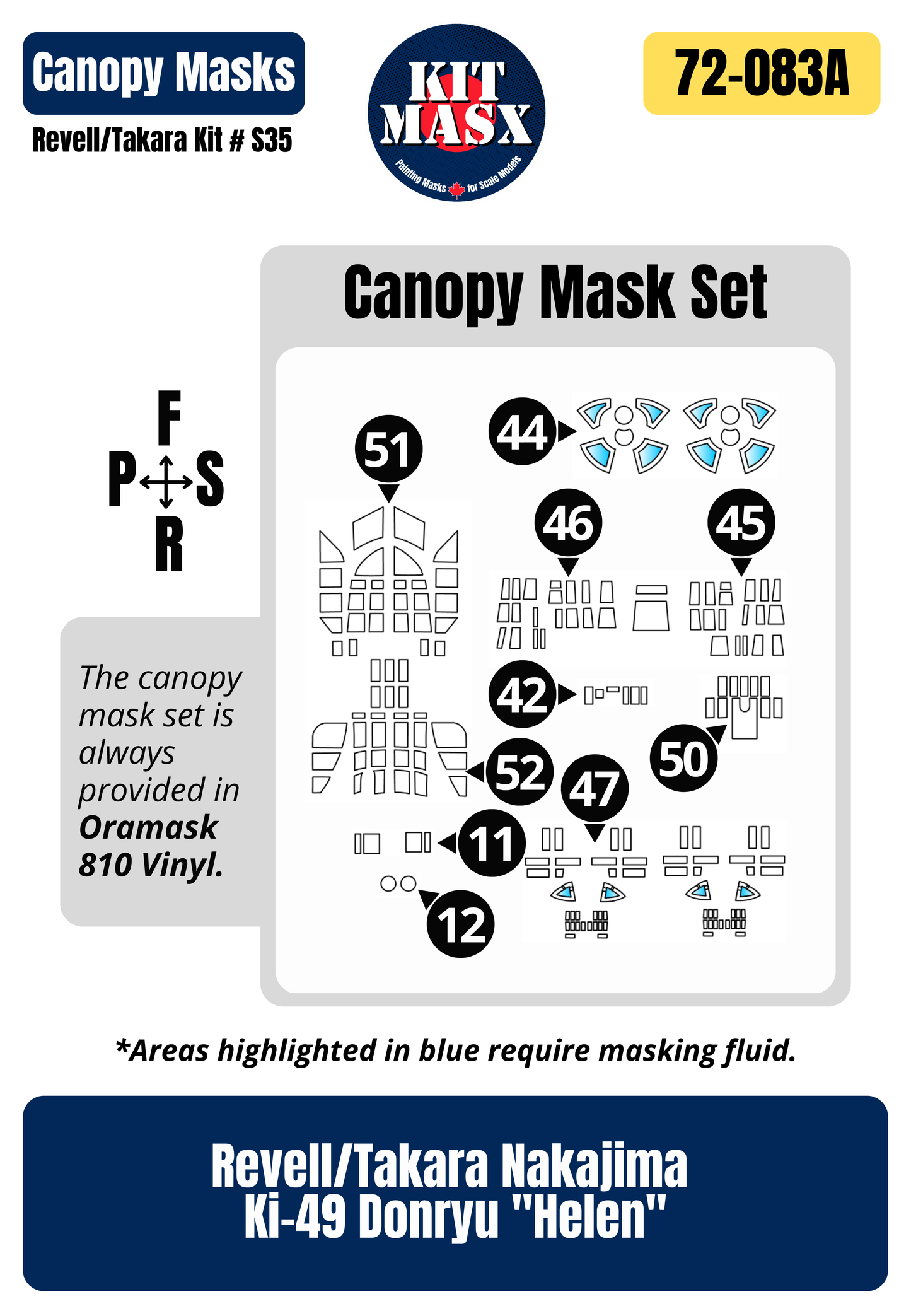Revell Japan Nakajima Ki-49-II Type 100 Donryu "Helen" 1/72 All-in-One Master Mask Set, Kit # H-102:600