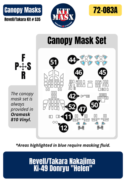Revell Japan Nakajima Ki-49-II Type 100 Donryu "Helen" 1/72 All-in-One Master Mask Set, Kit # H-102:600
