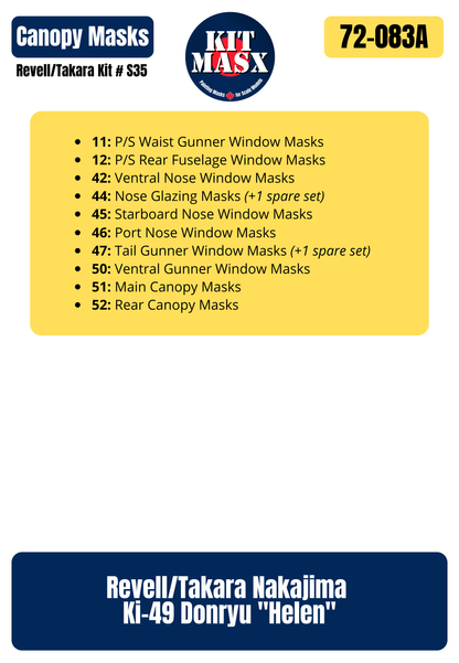 Revell Japan Nakajima Ki-49-II Type 100 Donryu "Helen" 1/72 All-in-One Master Mask Set, Kit # H-102:600