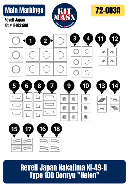 Revell Japan Nakajima Ki-49-II Type 100 Donryu "Helen" 1/72 All-in-One Master Mask Set, Kit # H-102:600
