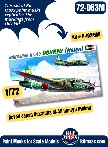 Revell Japan Nakajima Ki-49-II Type 100 Donryu "Helen" 1/72 Main Marking Paint Masks, Kit # H-102:600