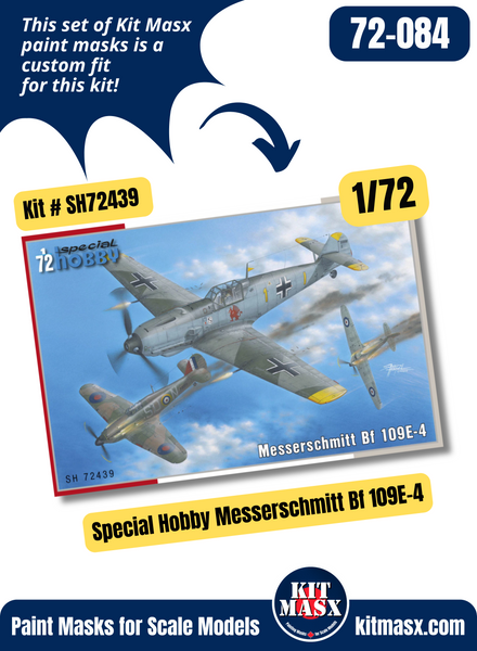 Special Hobby Messerschmitt Bf 109E-4 1/72 Canopy & Wheel Paint Masks, Kit # SH72439