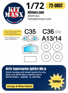 Airfix Supermarine Spitfire Mk.Ia 1/72 Canopy & Wheel Paint Masks, Kit # A01017A