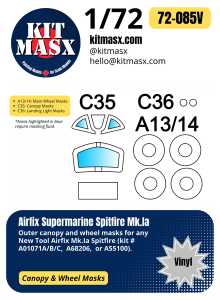 Airfix Supermarine Spitfire Mk.Ia 1/72 Canopy & Wheel Masks