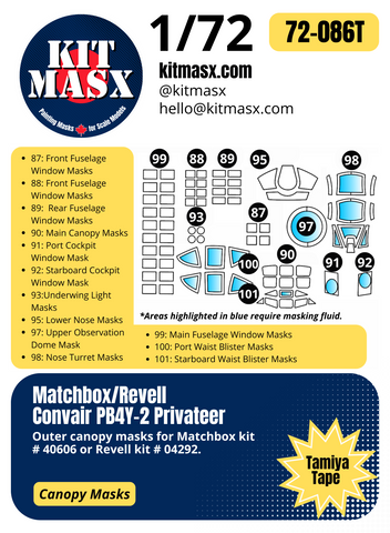 Matchbox/Squadron Convair PB4Y-2 Privateer 1/72 Canopy Paint Masks, Kit # 40606, 9145