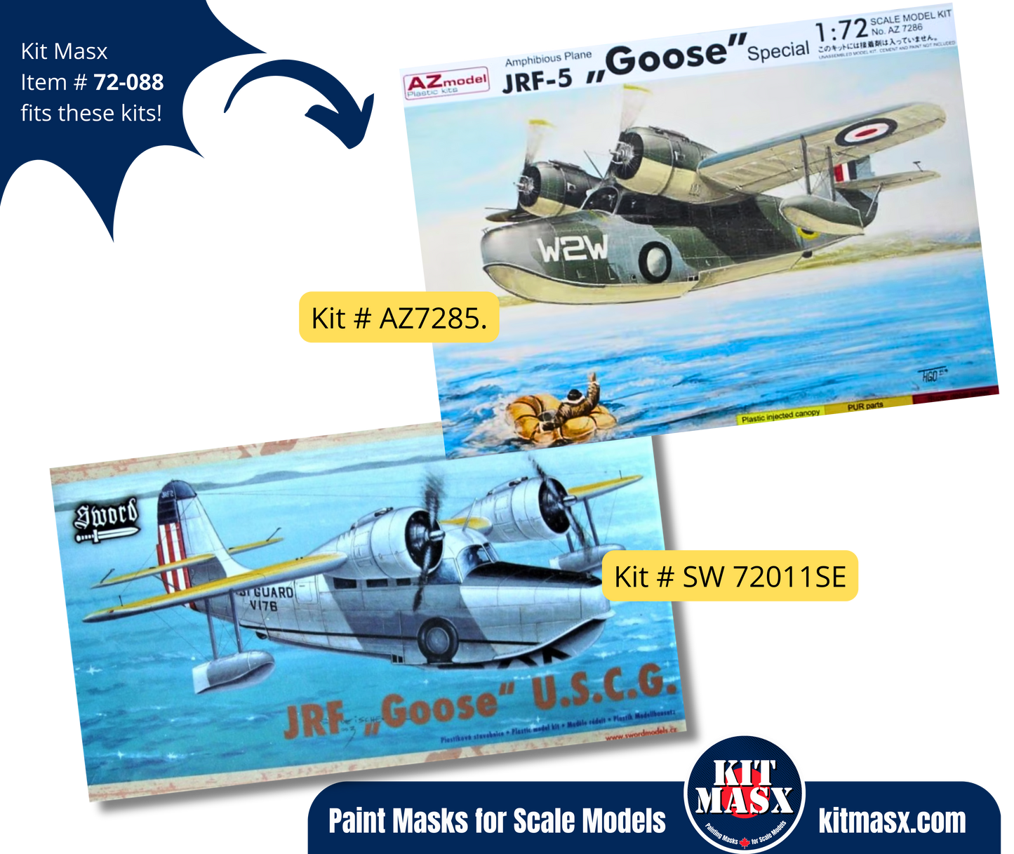 Sword Grumman G-21 JRF/JRF-5 "Goose" 1/72 Canopy & Wheel Paint Masks, Kit # SW 72011SE