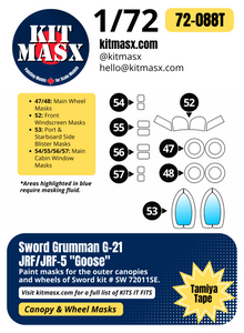 Sword Grumman G-21 JRF/JRF-5 "Goose" 1/72 Canopy & Wheel Paint Masks, Kit # SW 72011SE