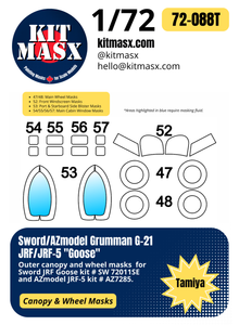 Sword Grumman G-21 JRF/JRF-5 "Goose" 1/72 Canopy & Wheel Paint Masks, Kit # SW 72011SE