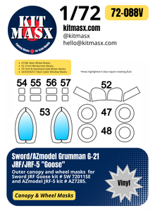 Sword/AZmodel Grumman G-21 JRF/JRF-5 "Goose" 1/72 Canopy & Wheel Masks