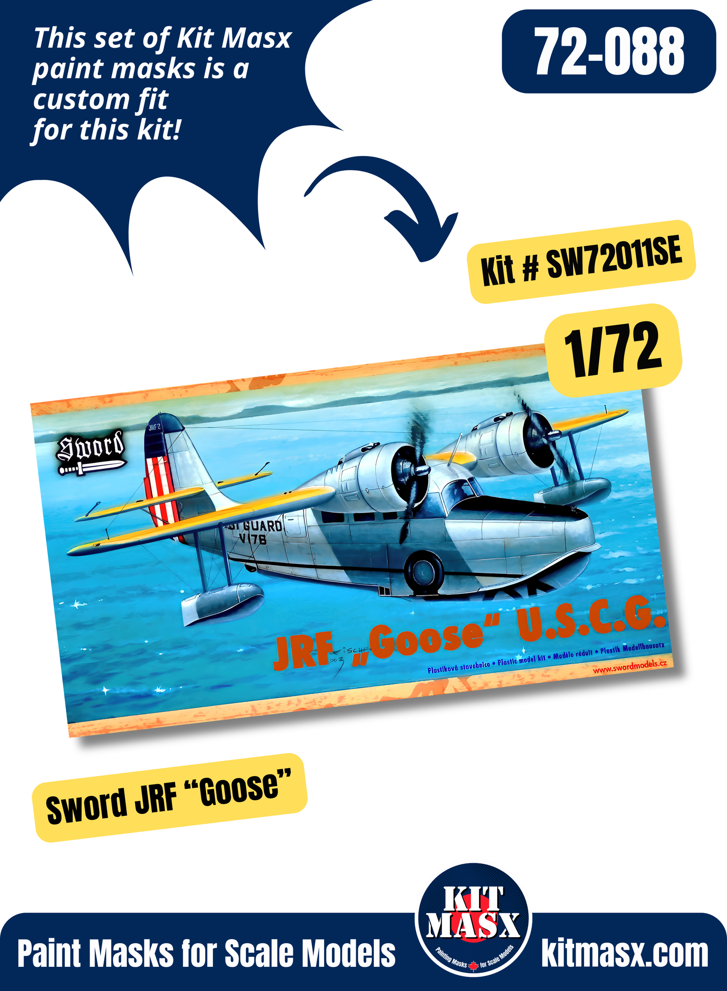 Sword Grumman G-21 JRF/JRF-5 "Goose" 1/72 Canopy & Wheel Paint Masks, Kit # SW 72011SE