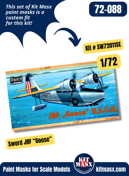 Sword Grumman G-21 JRF/JRF-5 "Goose" 1/72 Canopy & Wheel Paint Masks, Kit # SW 72011SE