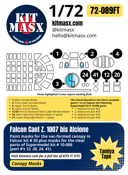 Falcon Cant Z.1007 bis Alcione 1/72 Canopy Paint Masks, Kit # 20