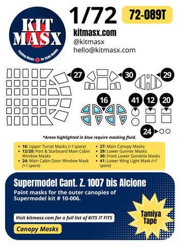 Supermodel Cant. Z.1007 bis Alcione 1/72 Canopy Paint Masks, Kit # 10-006