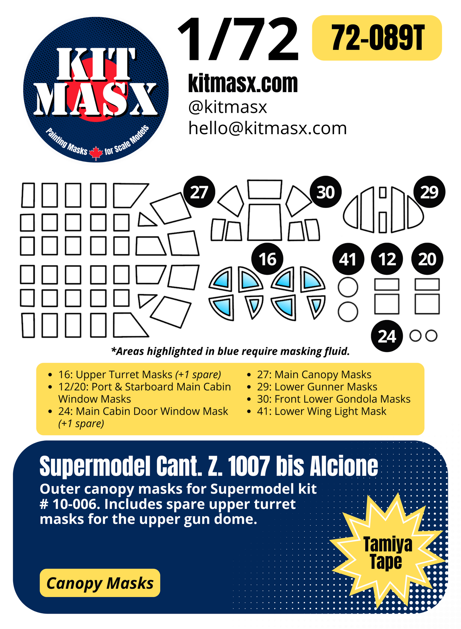 Supermodel/Falcon Cant. Z.1007 bis Alcione 1/72 Canopy Paint Masks, Kit # 10-006, # 20