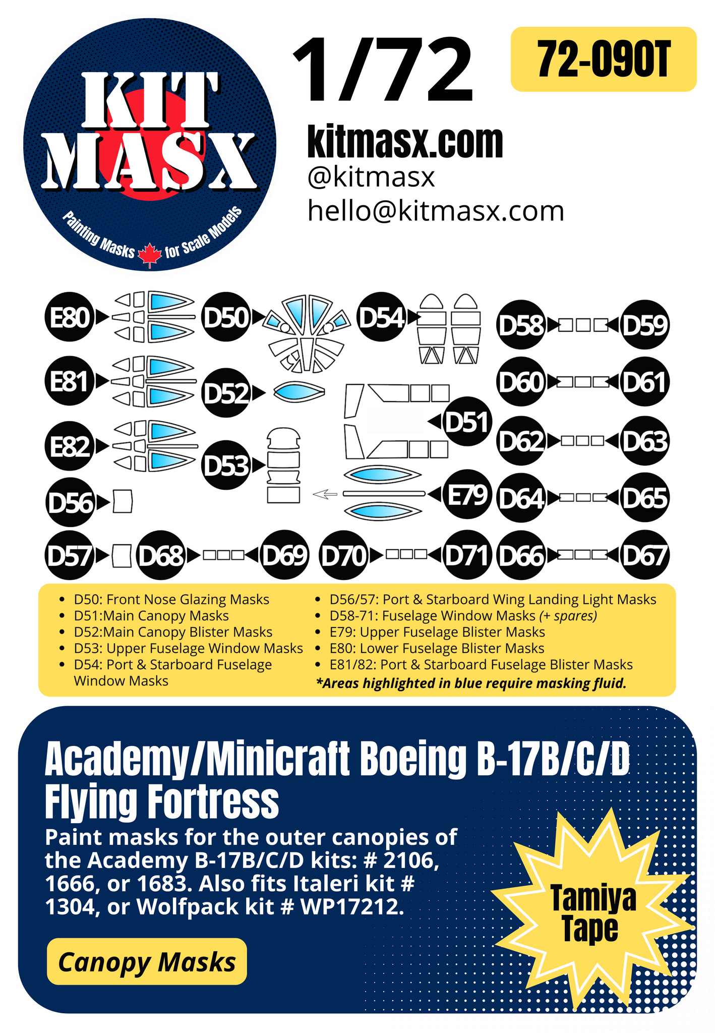 Academy/Minicraft Boeing B-17B/C/D Flying Fortress 1/72 Canopy Paint Masks