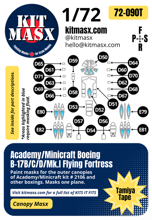 Academy/Minicraft Boeing B-17B/C/D/Mk.I Flying Fortress 1/72 Canopy Paint Masks, Kit  (72090)