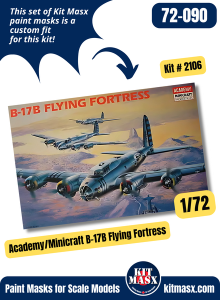 Academy/Minicraft Boeing B-17B/C/D/Mk.I Flying Fortress 1/72 Canopy Paint Masks, Kit # 2106