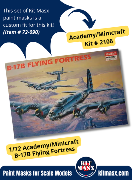 Academy/Minicraft Boeing B-17B/C/D Flying Fortress 1/72 Canopy Paint Masks