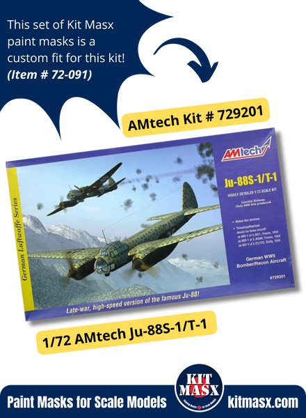 AMtech/AMT/ERTL Junkers Ju-88S-1/T-1/Ju-88H-3/H-4/Ju 88 G-1/G-6 1/72 Canopy & Wheel Paint Masks