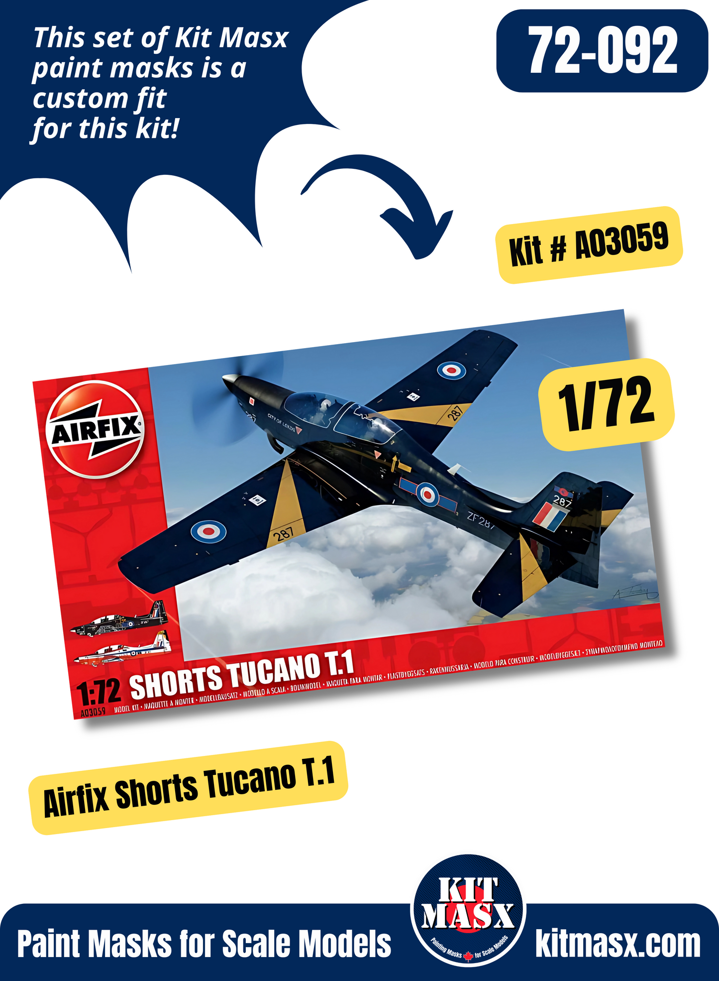 Airfix Shorts Tucano T.1 1/72 Canopy & Wheel Paint Masks, Kit # A03059