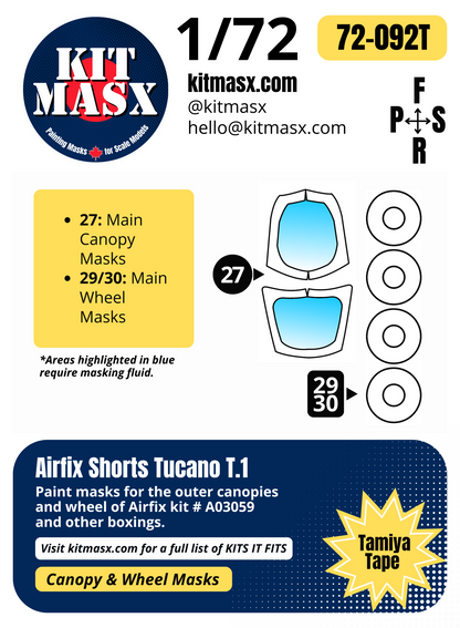 Airfix Shorts Tucano T.1 1/72 Canopy & Wheel Paint Masks, Kit # A03059