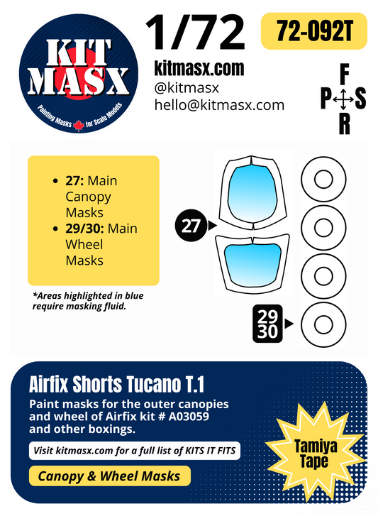 Airfix Shorts Tucano T.1 1/72 Canopy & Wheel Paint Masks, Kit # A03059