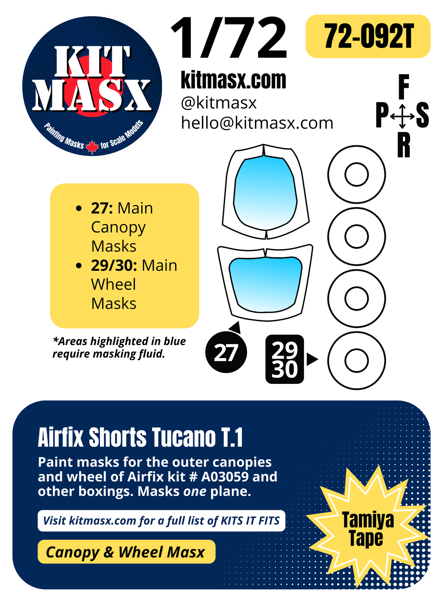 Airfix Shorts Tucano T.1 1/72 Canopy & Wheel Paint Masks, Kit # A03059