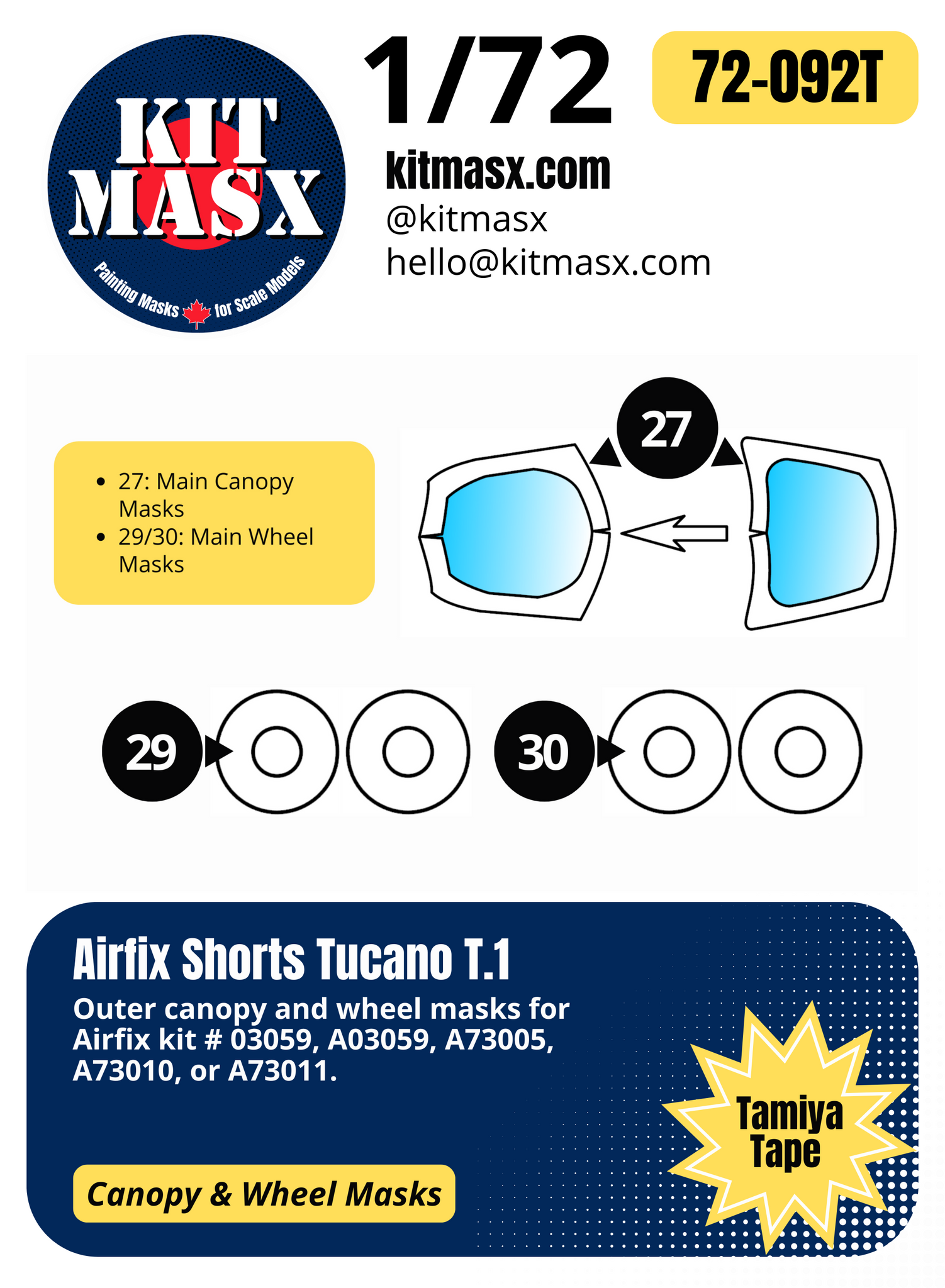 Airfix Shorts Tucano T.1 1/72 Canopy & Wheel Masks