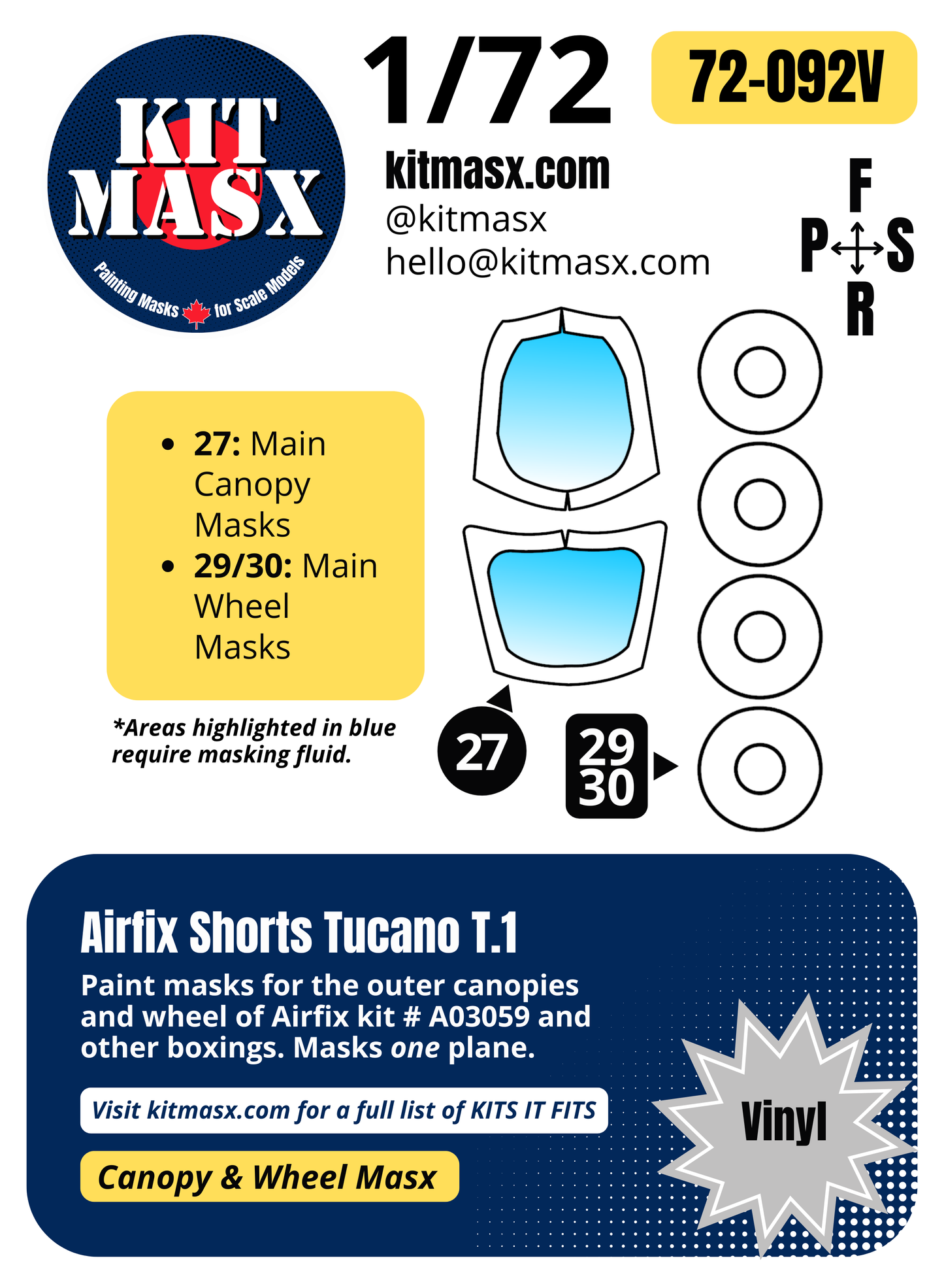 Airfix Shorts Tucano T.1 1/72 Canopy & Wheel Paint Masks, Kit # A03059