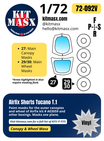 Airfix Shorts Tucano T.1 1/72 Canopy & Wheel Paint Masks, Kit # A03059