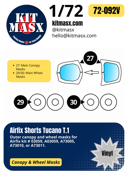 Airfix Shorts Tucano T.1 1/72 Canopy & Wheel Masks