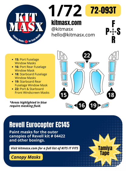 Revell Eurocopter EC145 1/72 Canopy Paint Masks, Kit # 04422