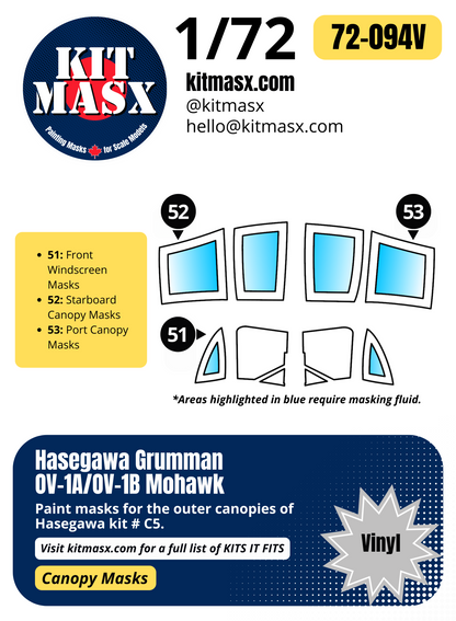 Hasegawa Grumman OV-1A/OV-1B Mohawk 1/72 Canopy Paint Masks, Kit # C5