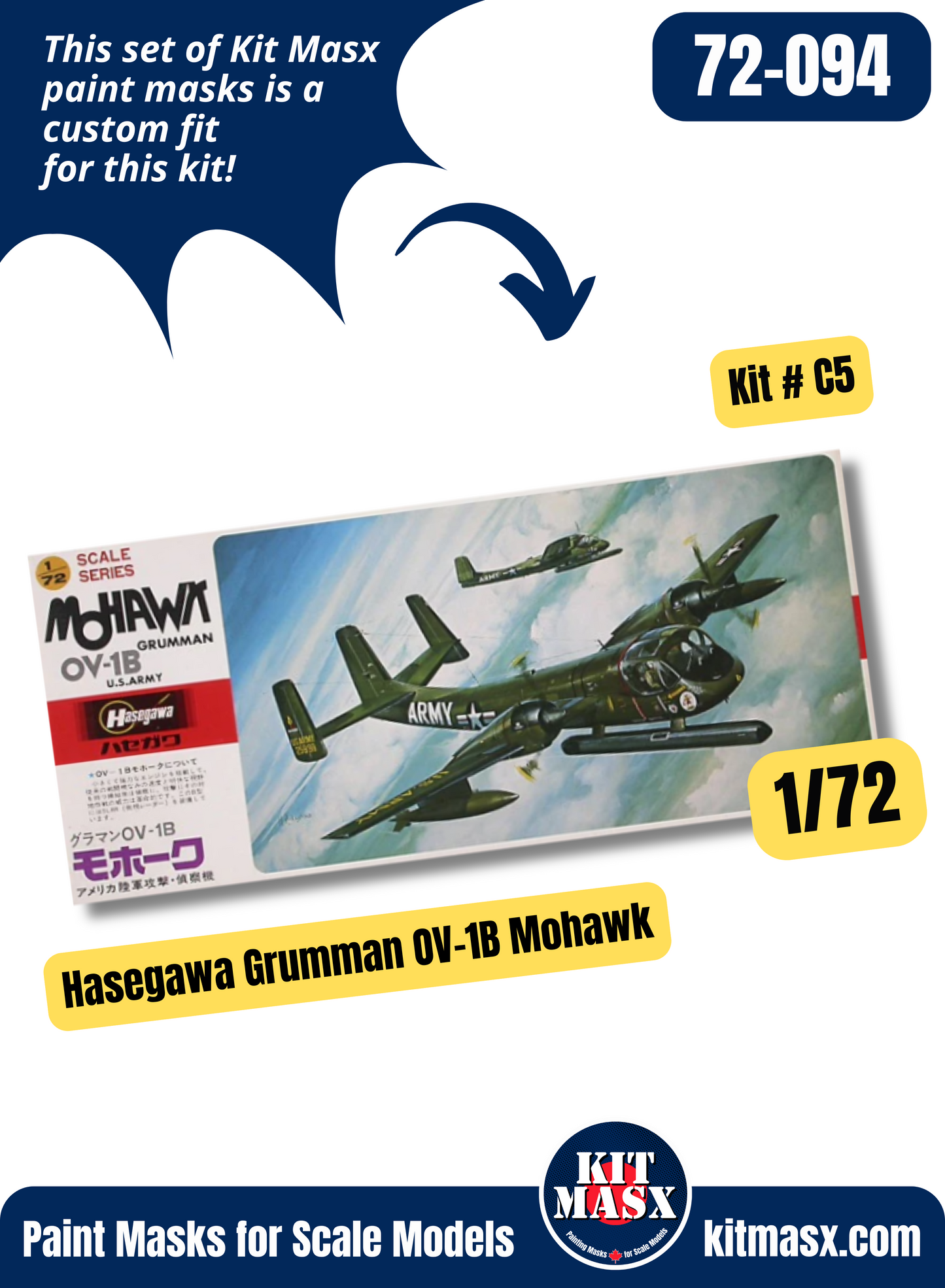 Hasegawa Grumman OV-1A/OV-1B Mohawk 1/72 Canopy Paint Masks, Kit # C5