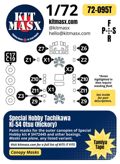 Special Hobby Tachikawa Ki-54 Otsu (Hickory) 1/72 Canopy & Wheel Paint Masks, Kit # SH72445