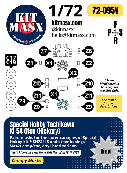 Special Hobby Tachikawa Ki-54 Otsu (Hickory) 1/72 Canopy & Wheel Paint Masks, Kit # SH72445