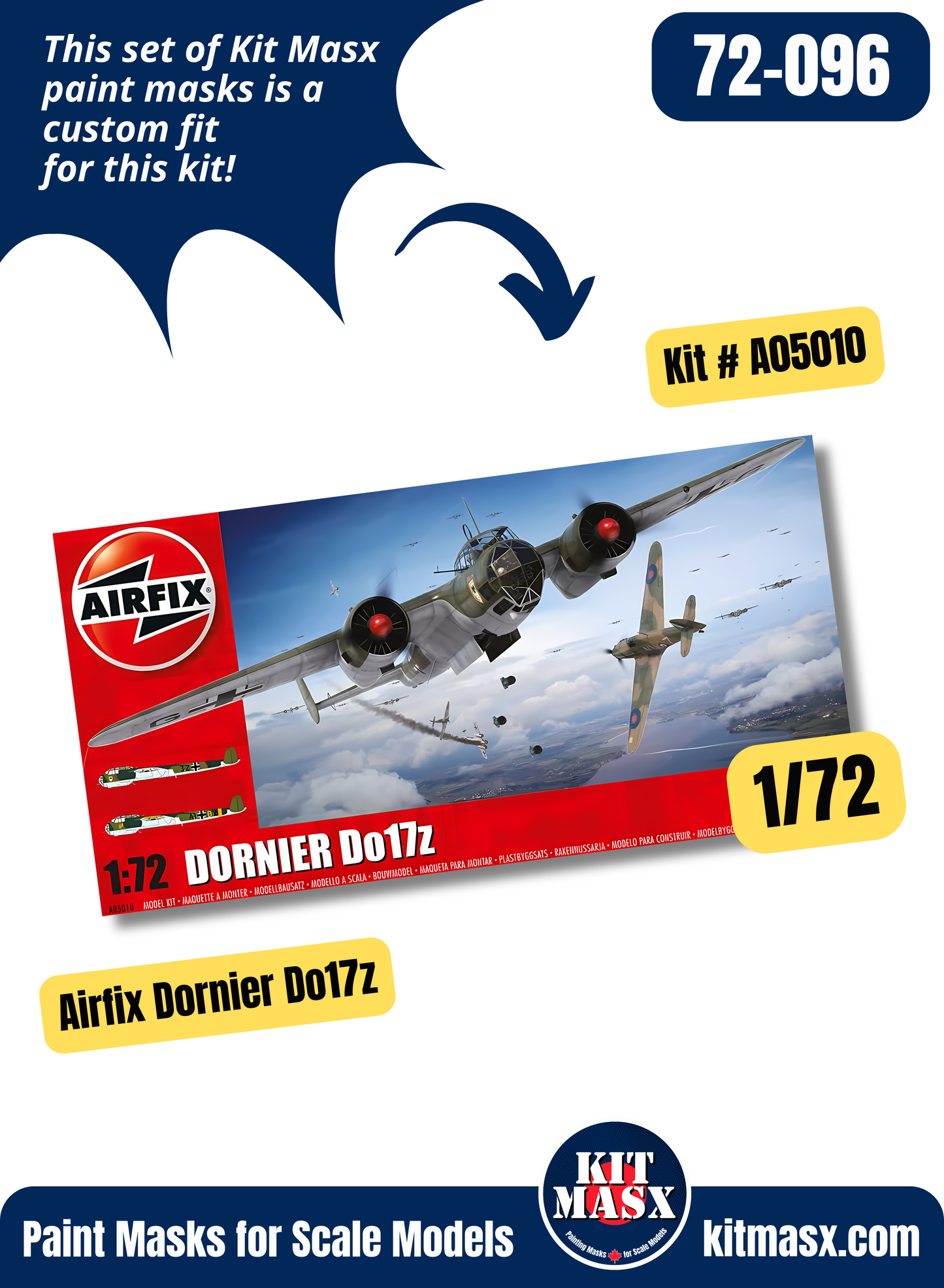 Airfix Dornier Do17z (New Tool) 1/72 Canopy & Wheel Paint Masks, Kit # A05010