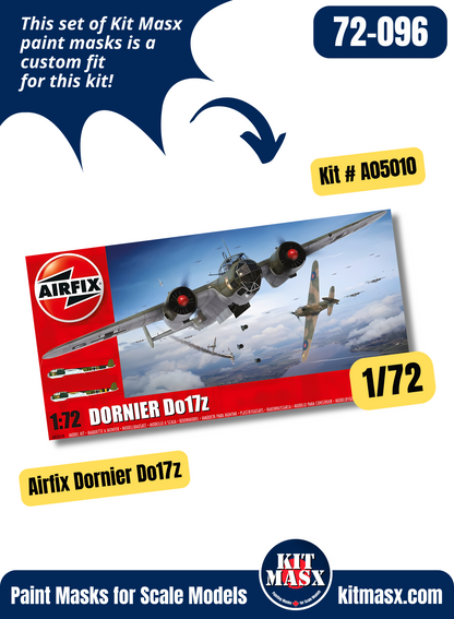 Airfix Dornier Do17z (New Tool) 1/72 Canopy & Wheel Paint Masks, Kit # A05010