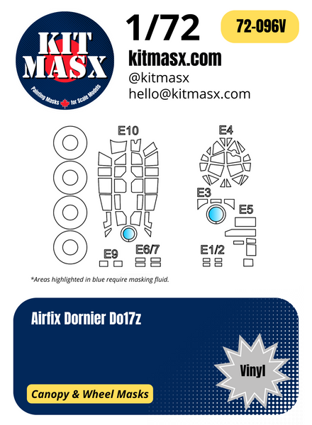 Airfix Dornier Do17z (New Tool) 1/72 Canopy & Wheel Paint Masks, Kit # A05010