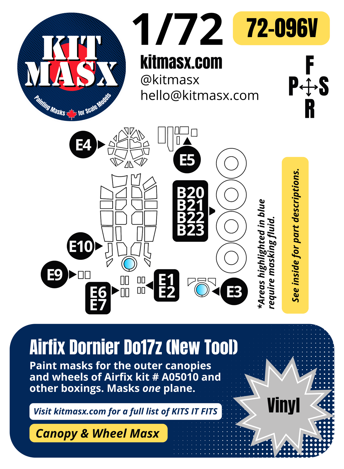 Airfix Dornier Do17z (New Tool) 1/72 Canopy & Wheel Paint Masks, Kit # A05010