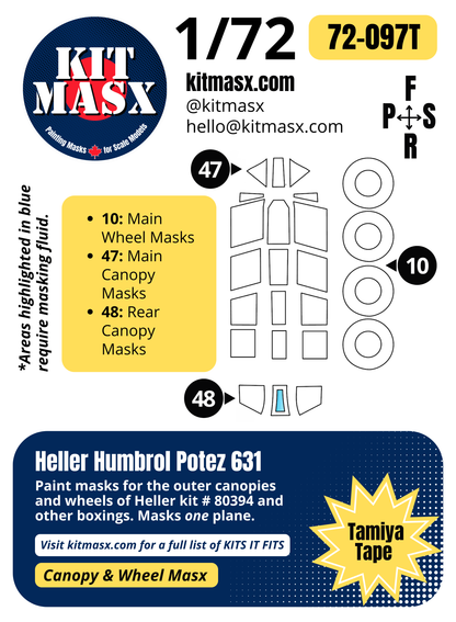 Heller Humbrol Potez 631 1/72 Canopy & Wheel Paint Masks, Kit # 80394