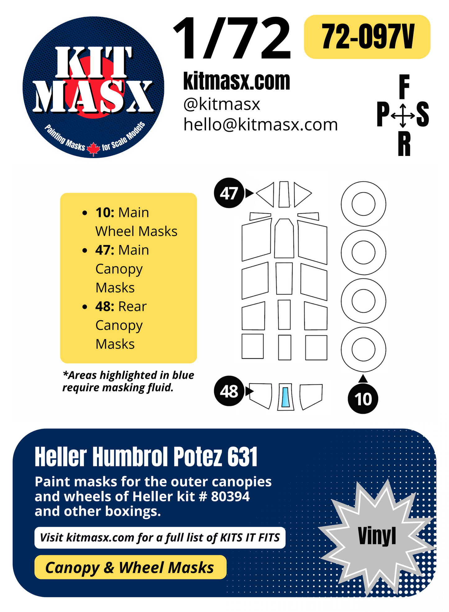 Heller Humbrol Potez 631 1/72 Canopy & Wheel Paint Masks, Kit # 80394