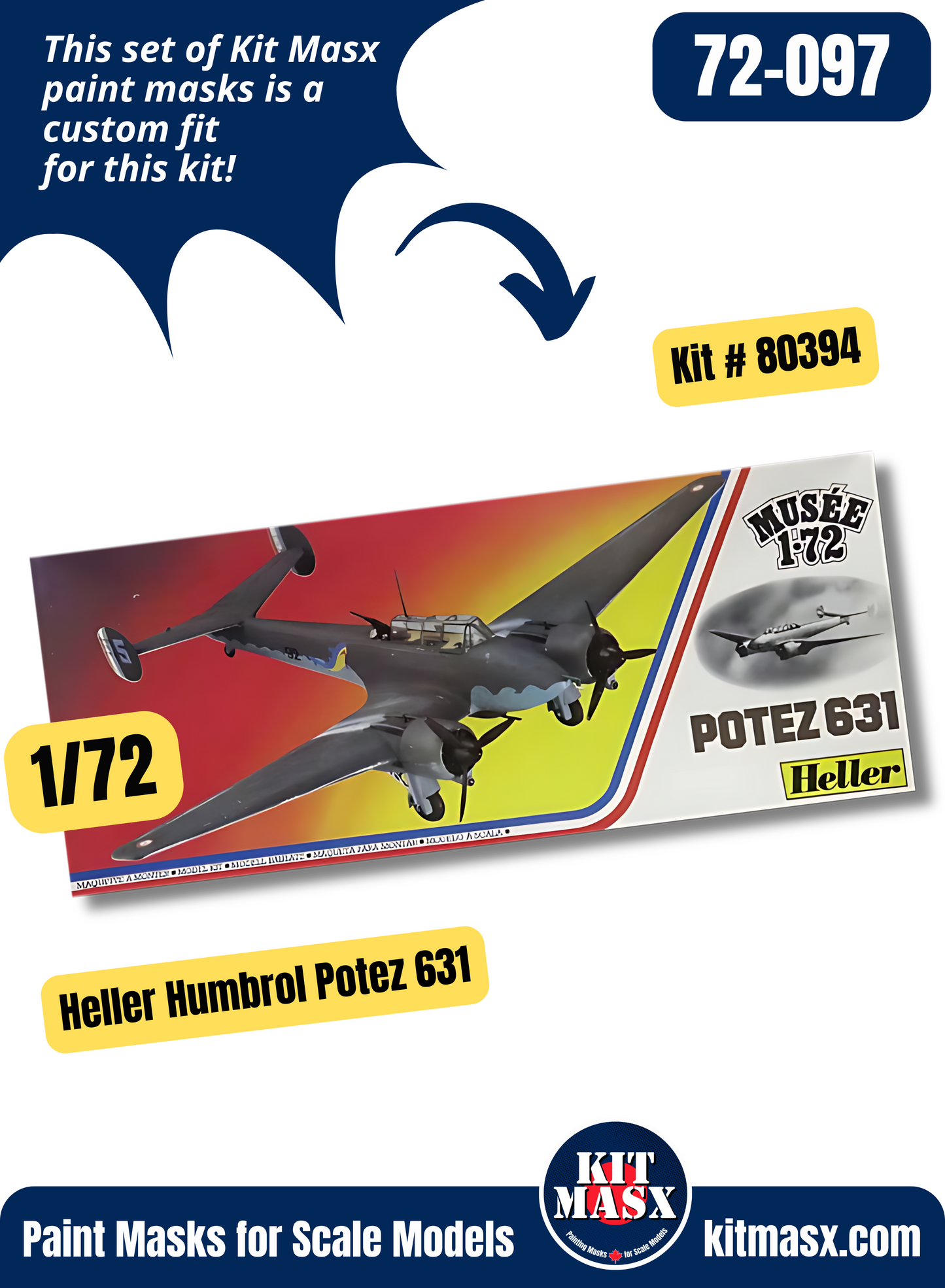 Heller Humbrol Potez 631 1/72 Canopy & Wheel Paint Masks, Kit # 80394