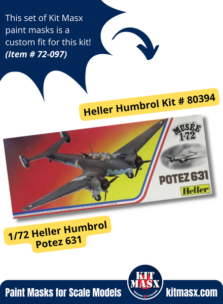 Heller Humbrel Potez 631 1/72 Canopy & Wheel Paint Masks, Kit # 80394