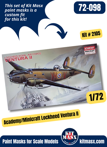 Academy/Minicraft Lockheed PV-1 Ventura/Ventura II 1/72 Canopy & Wheel Paint Masks, Kit # 2105